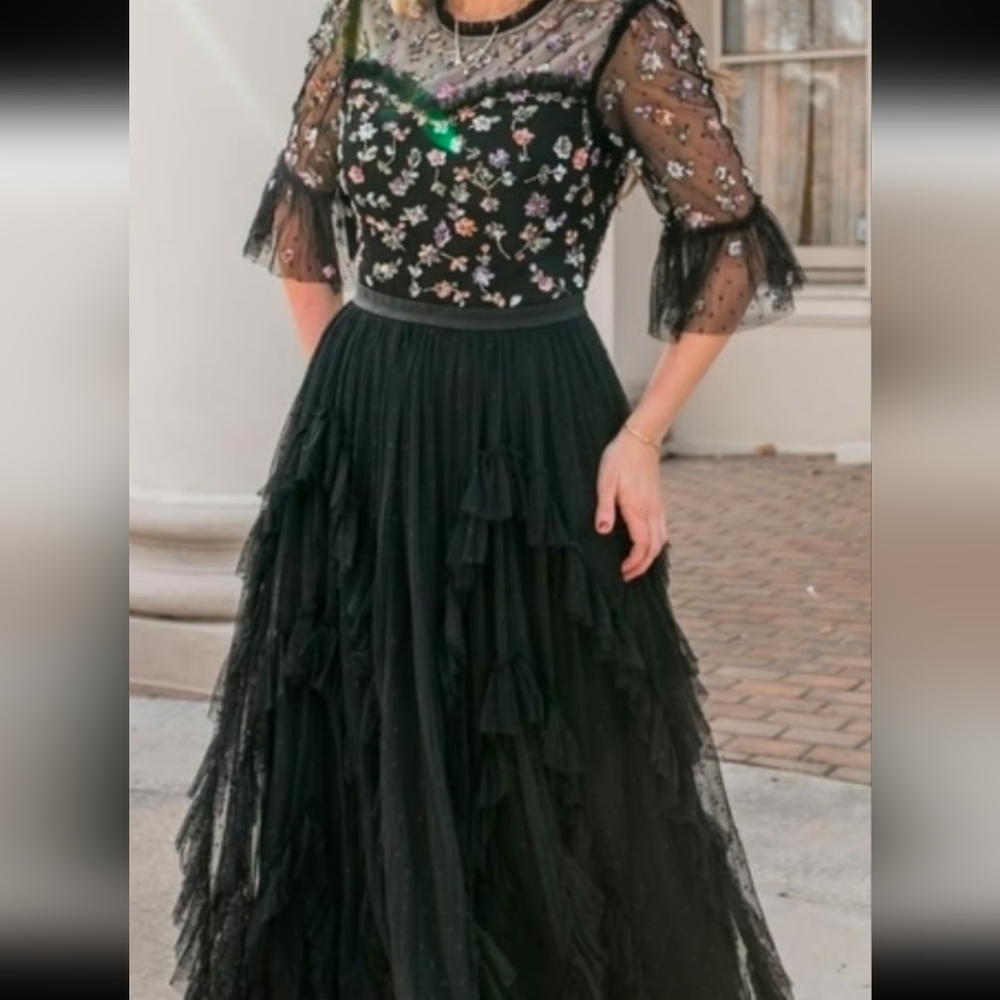 Mesh Embroidered Ruffled Cotragecore Boho Swong Dress